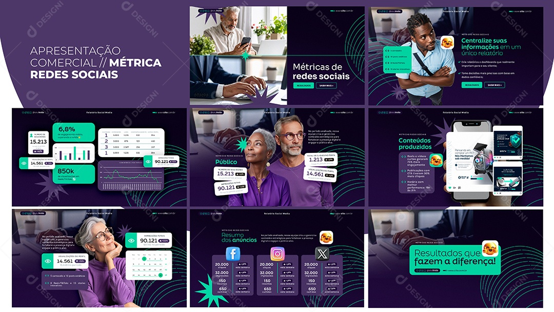 Apresentação Comercial Métrica Redes Sociais PSD Editável