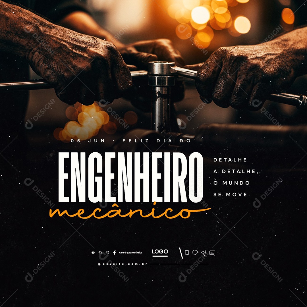 Feliz Dia do Engenheiro Mecânico 05 de Junho Social Media PSD Editável