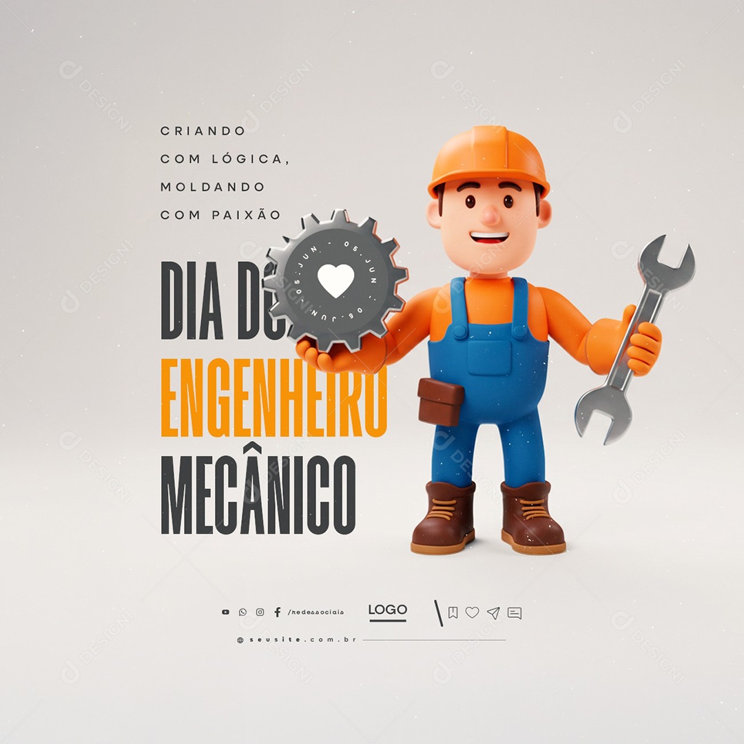 Dia do Engenheiro Mecânico 05 de Junho Social Media PSD Editável