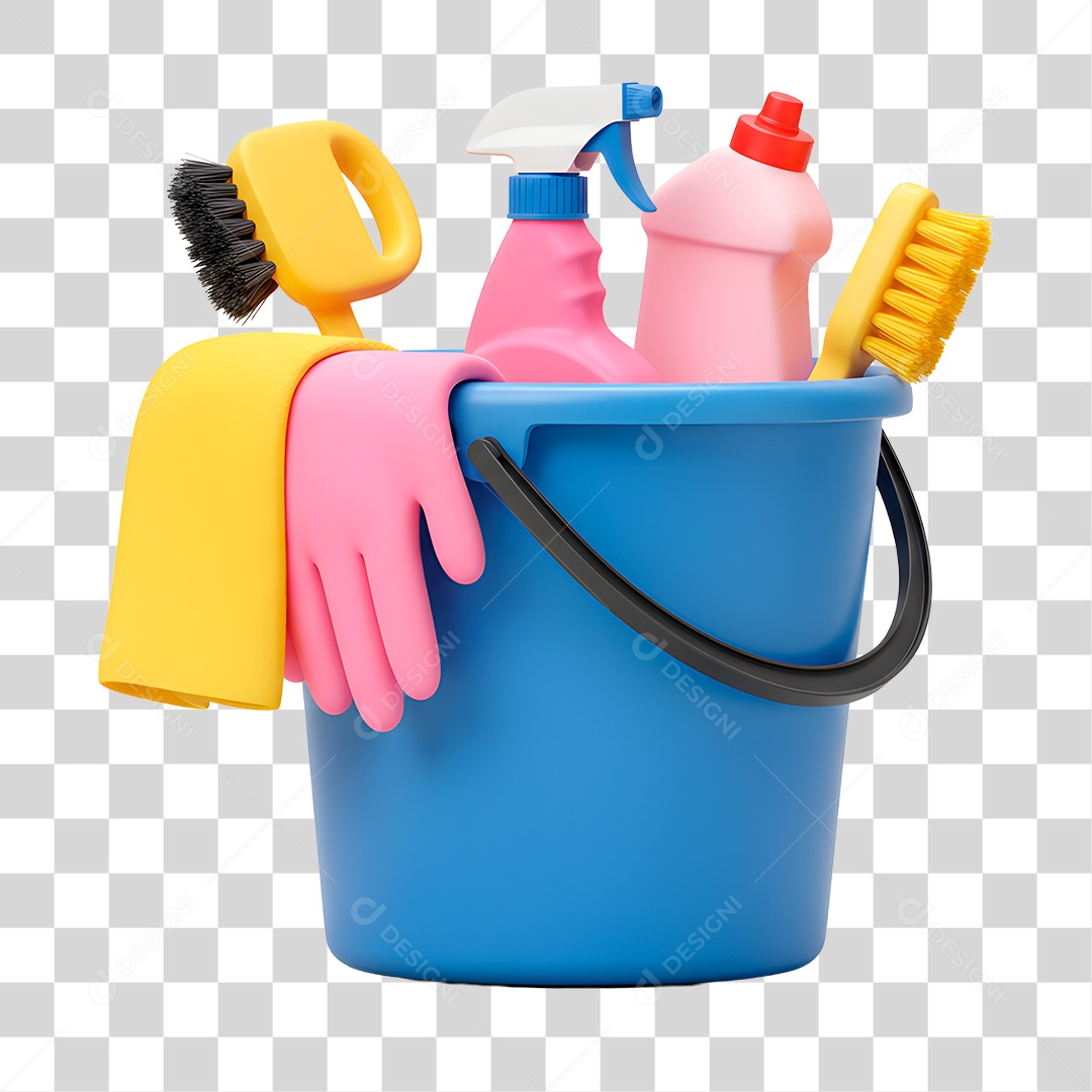 Balde com Escova PNG Transparente