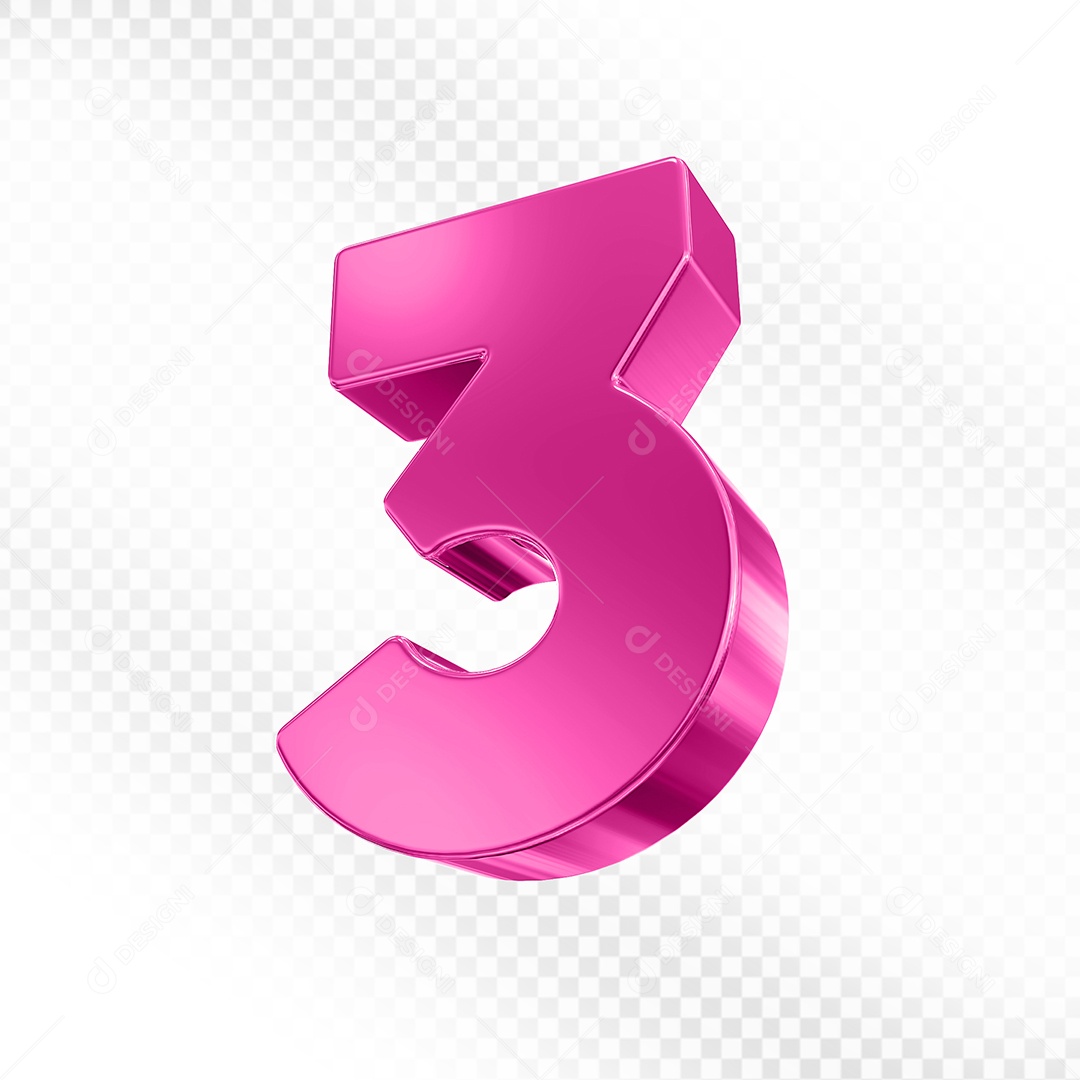 Elemento 3D Número 7 Rosa para Composição PSD