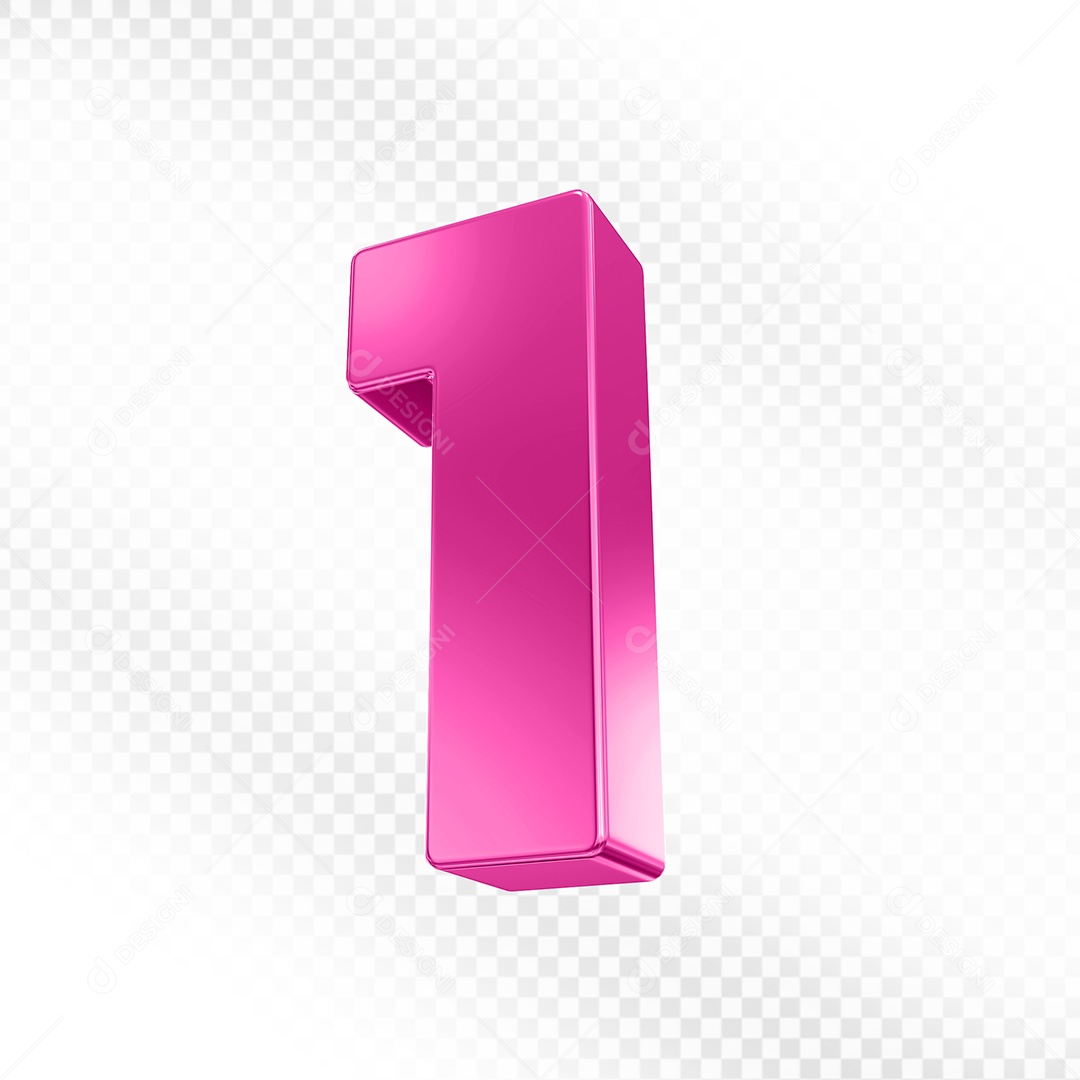 Elemento 3D Número 1 Rosa para Composição PSD