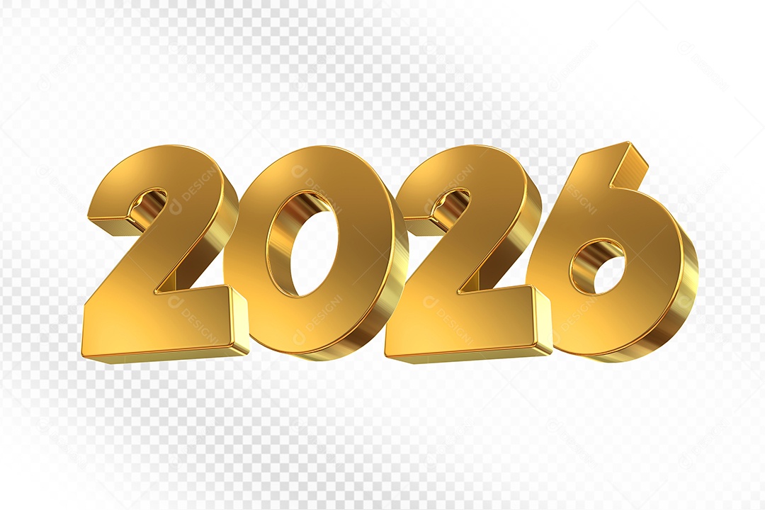 Elemento 3D Número 2026 Douradopara Composição PSD