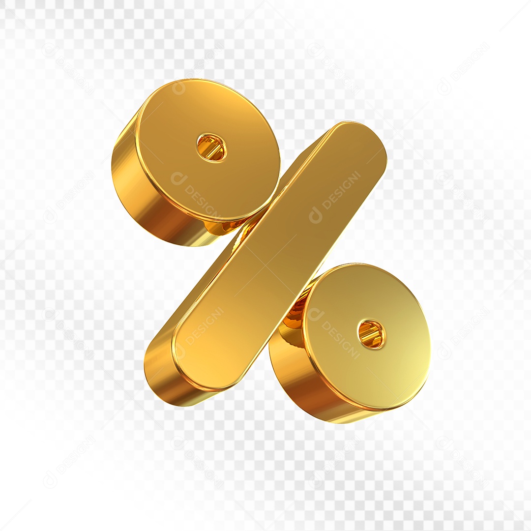 Símbolo de Porcentagem Elemento 3D Dourado para Composição PSD