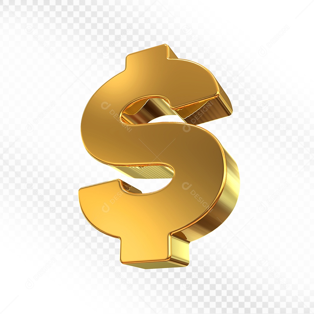 Cifrão Dourado Elemento 3D para Composição PSD