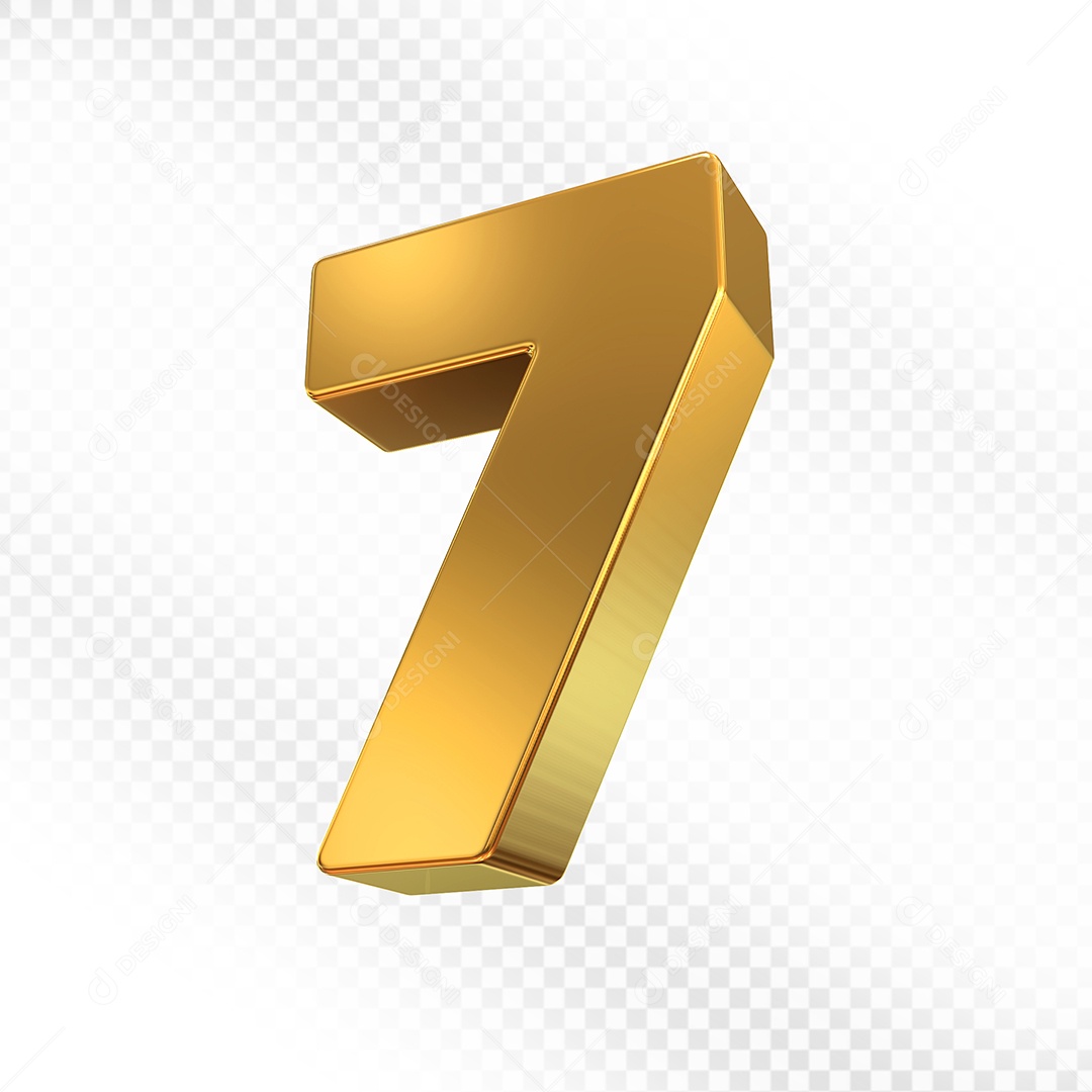 Elemento 3D Número 7 Dourado para Composição PSD