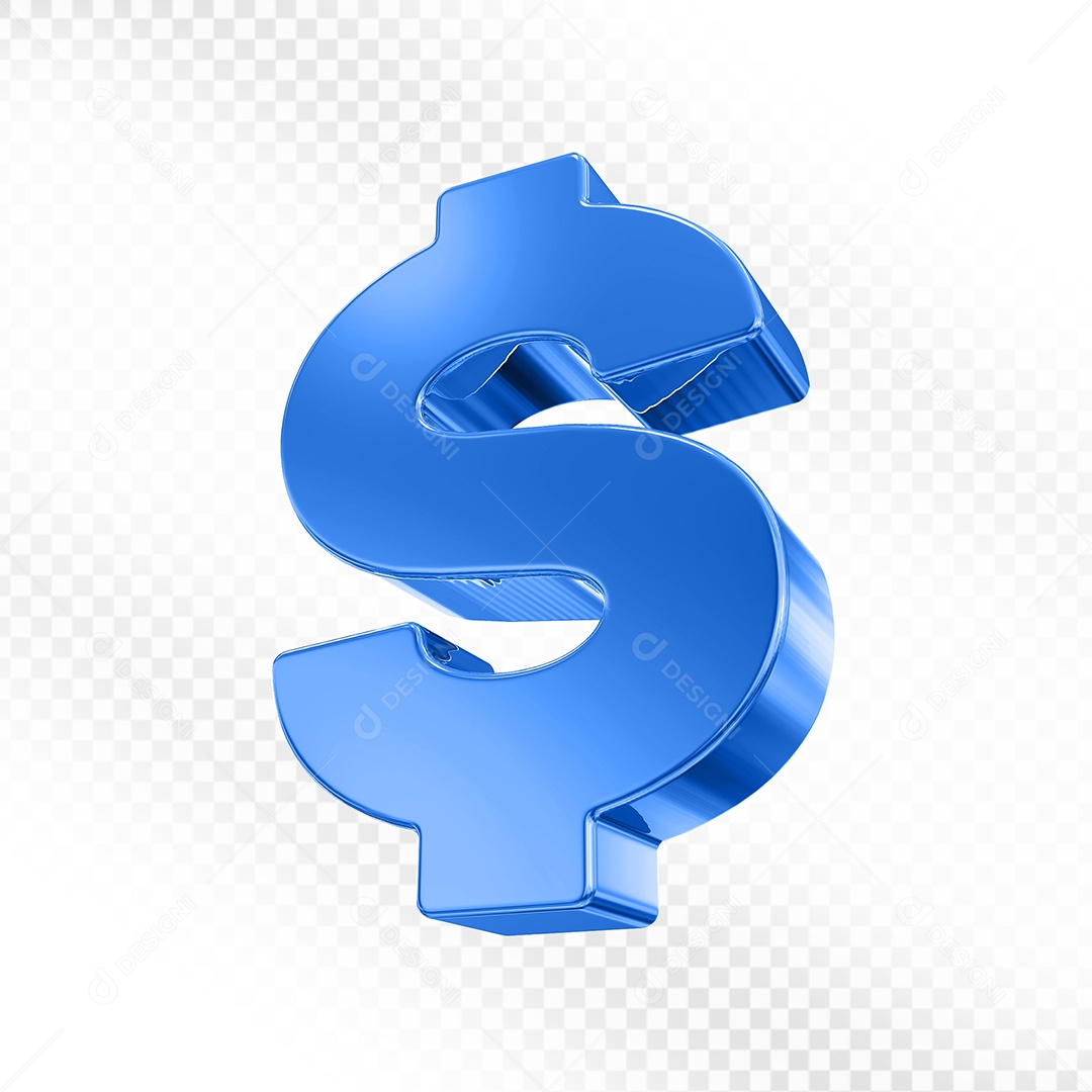 Cifrão Azul Elemento 3D para Composição PSD