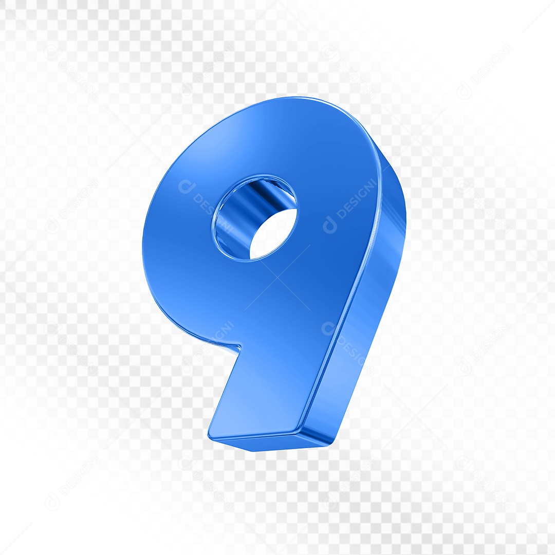 Elemento 3D Número 9 Azul para Composição PSD