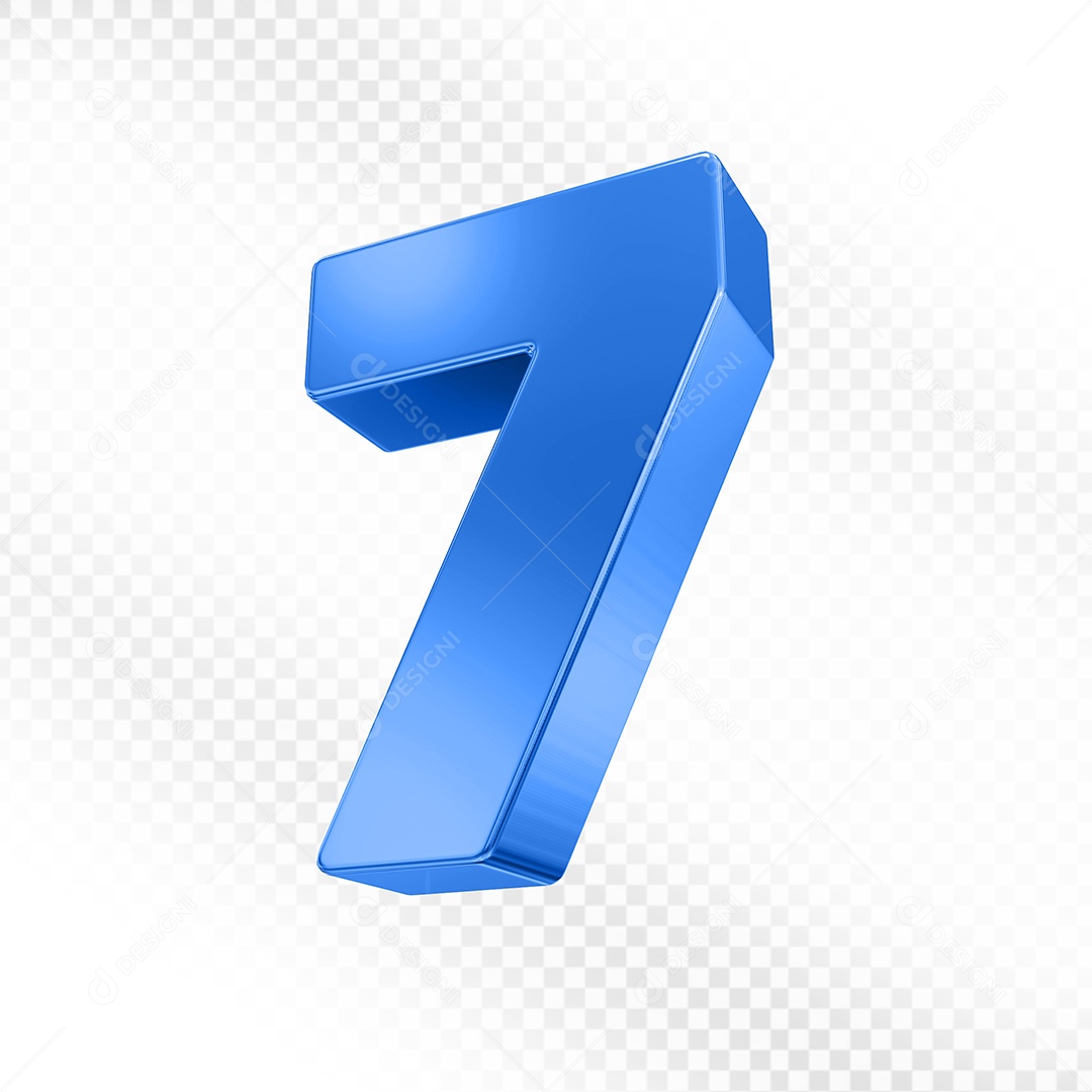Elemento 3D Número 7 Azul para Composição PSD
