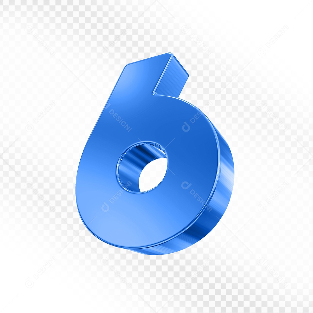 Elemento 3D Número 6 Azul para Composição PSD
