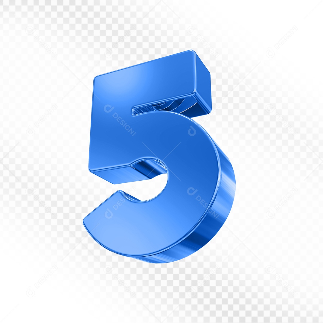 Elemento 3D Número 5 Azul para Composição PSD