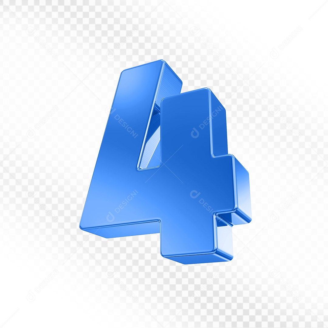 Elemento 3D Número 4 Azul para Composição PSD