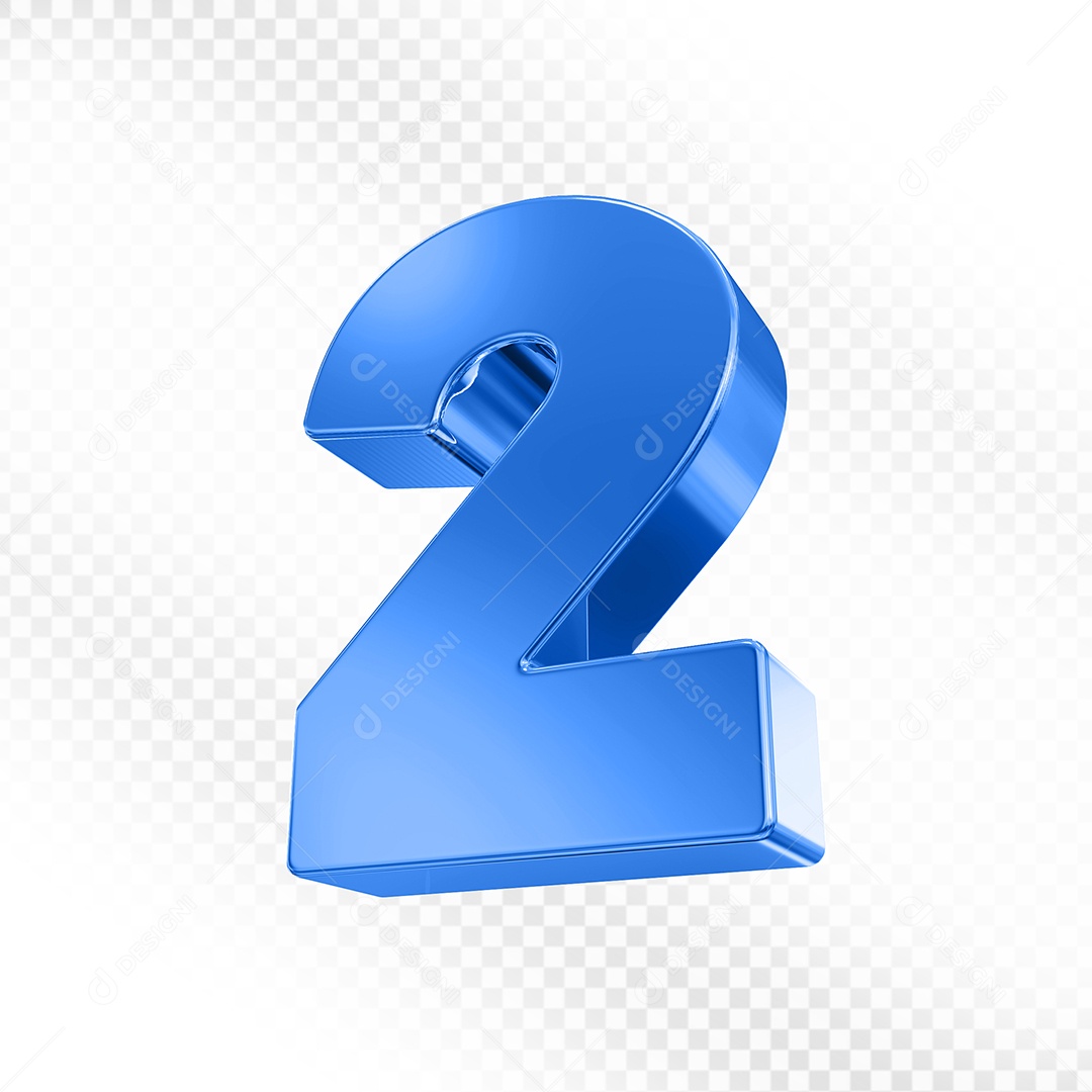 Elemento 3D Número 2 Azul para Composição PSD