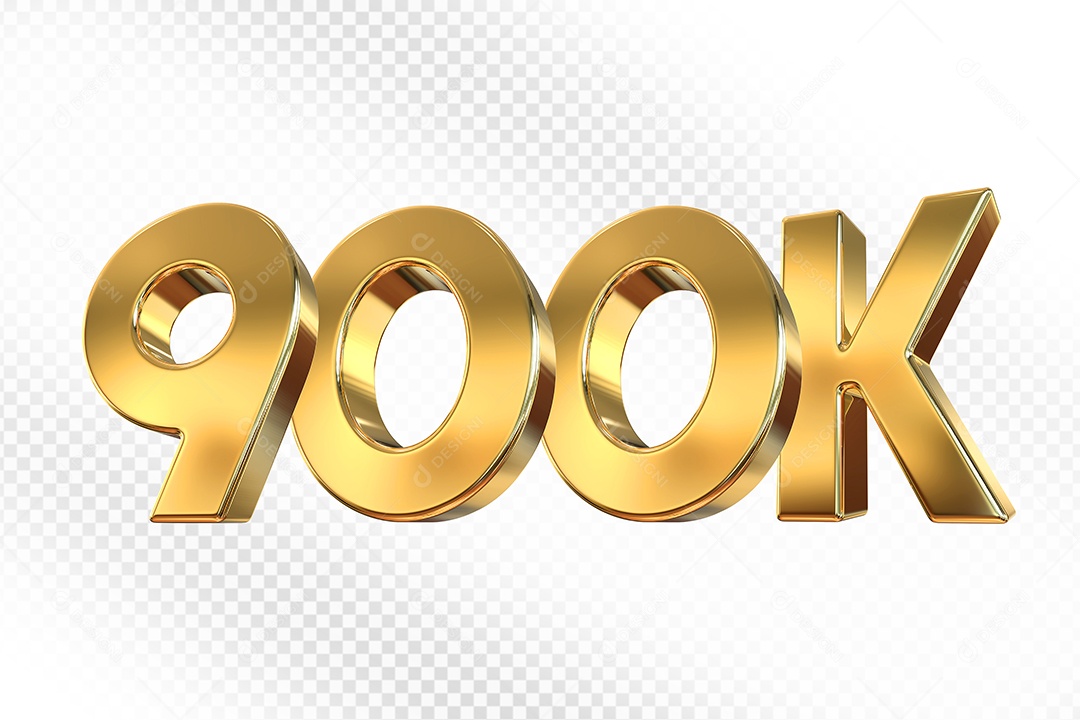 Número Dourado 900K Elemento 3D Para Composição PSD