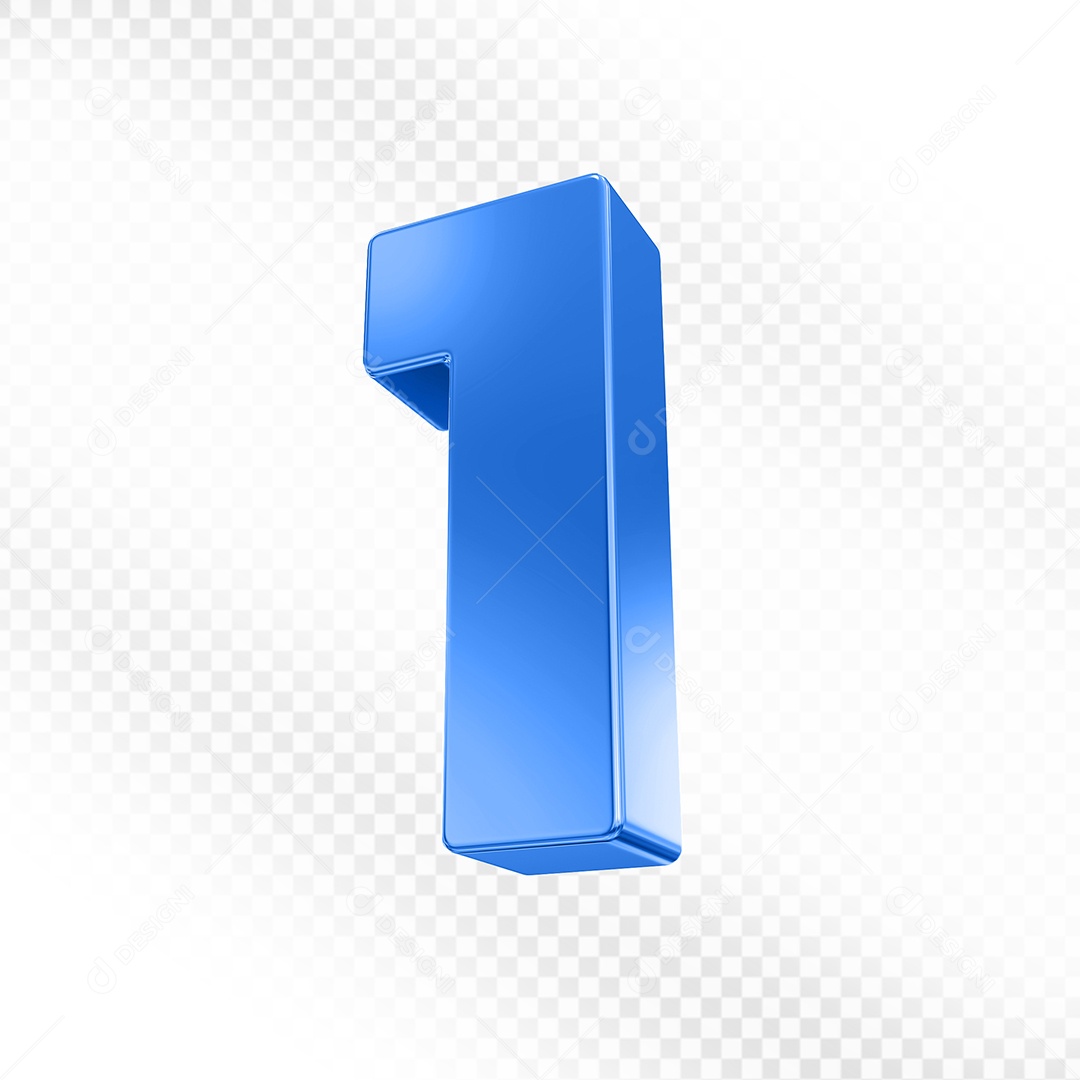 Elemento 3D Número 1 Azul para Composição PSD
