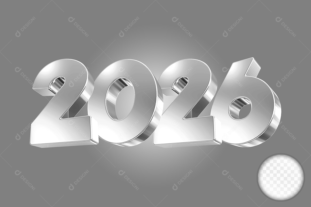 Elemento 3D Número 2026 Preto para Composição PSD