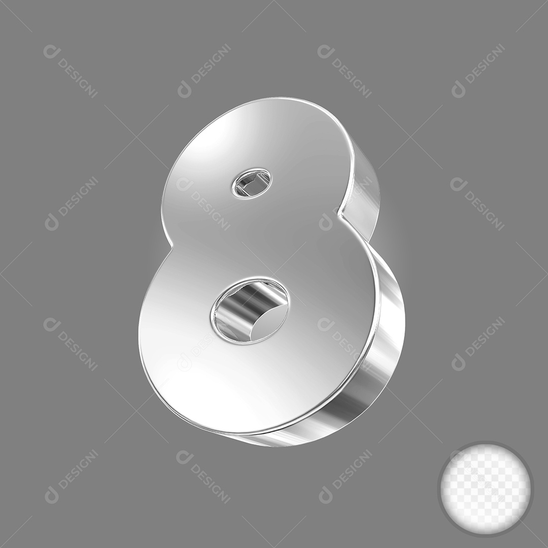 Elemento 3D Número 8 Preto para Composição PSD