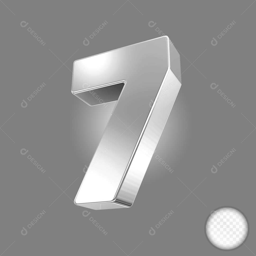 Elemento 3D Número 7 Preto para Composição PSD