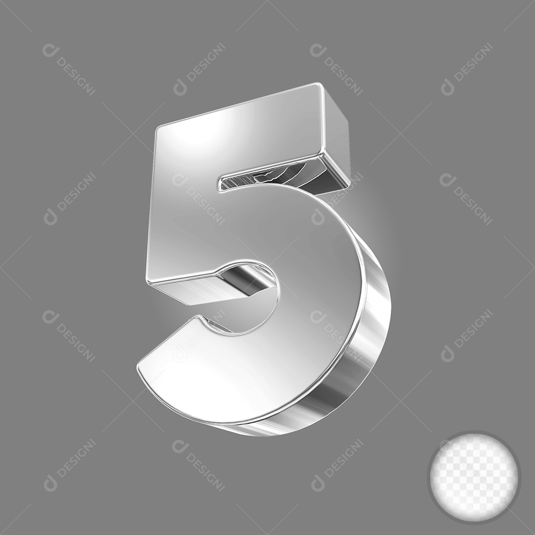 Elemento 3D Número 5 Preto para Composição PSD
