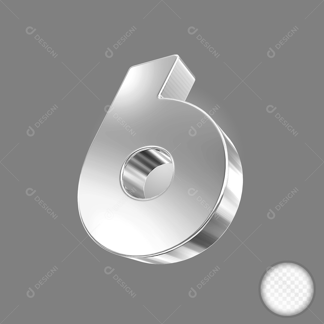 Elemento 3D Número 6 Preto para Composição PSD