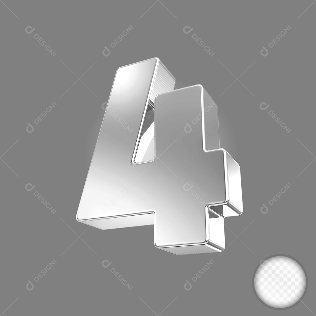 Elemento 3D Número 4 Preto para Composição PSD