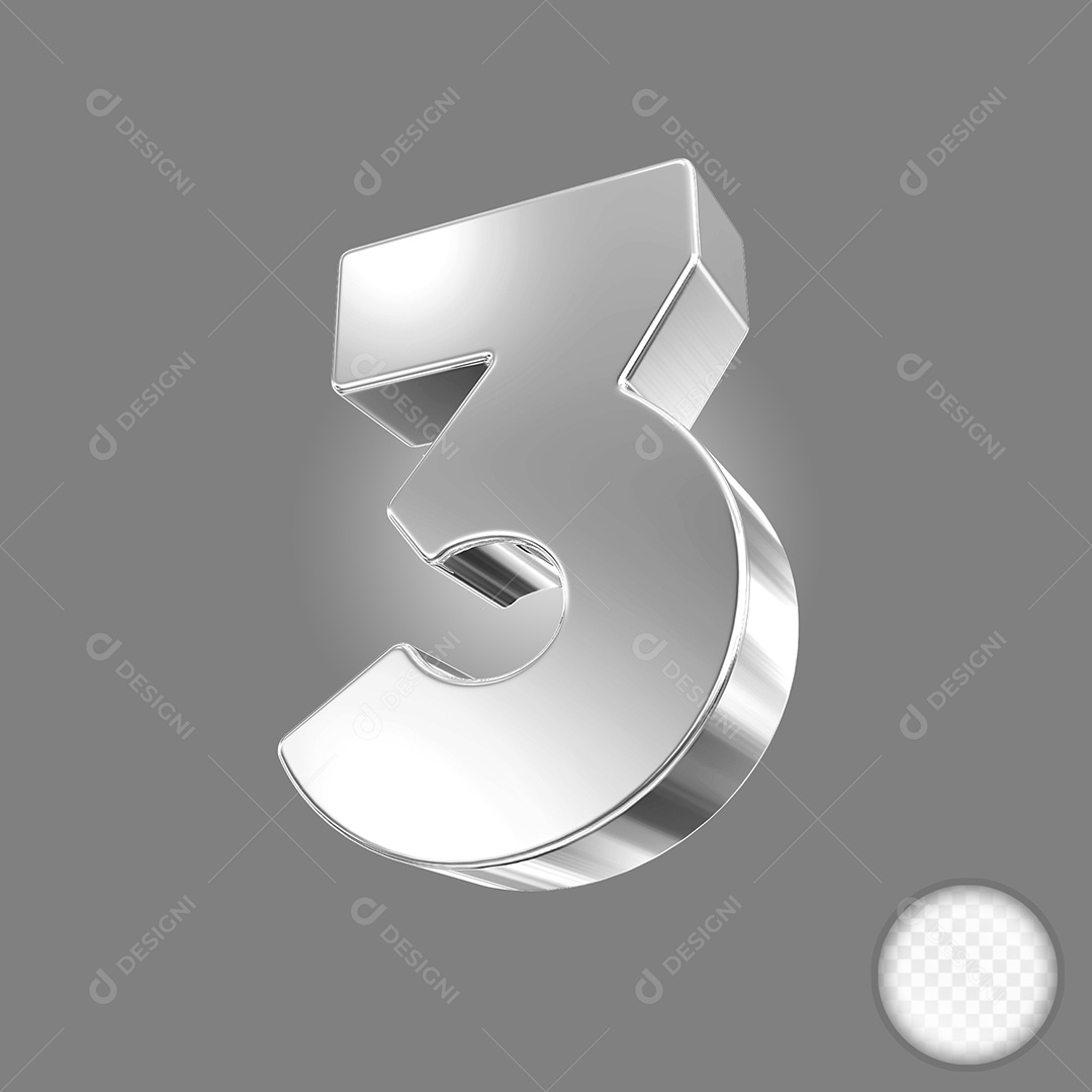 Elemento 3D Número 3 Preto para Composição PSD