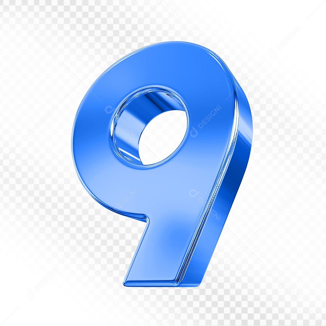 Elemento 3D Número 9 Azul para Composição PSD