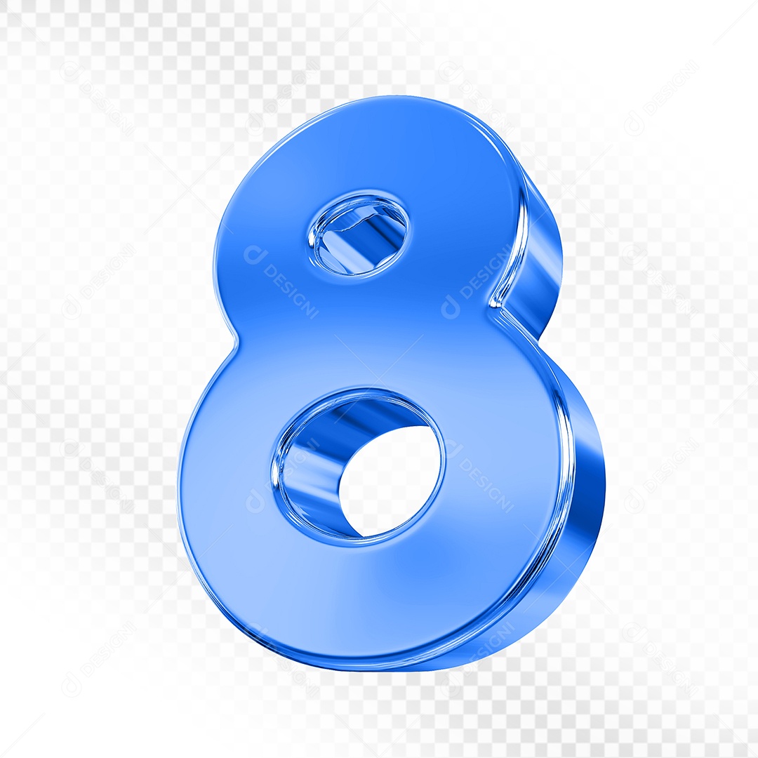 Elemento 3D Número 8 Azul para Composição PSD
