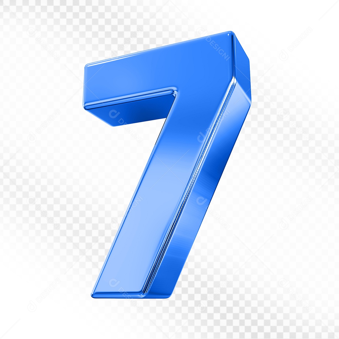 Elemento 3D Número 7 Azul para Composição PSD