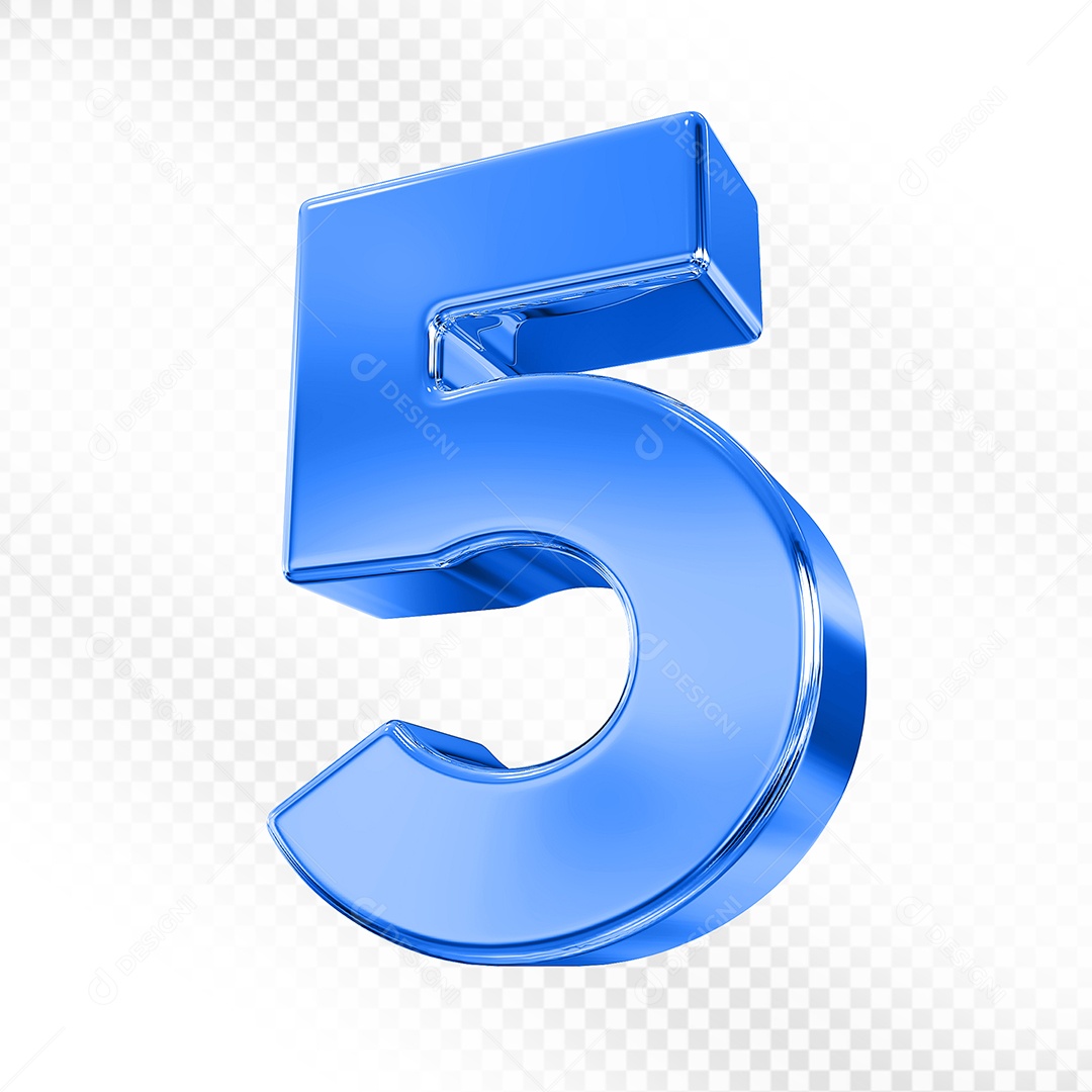 Elemento 3D Número 5 Azul para Composição PSD