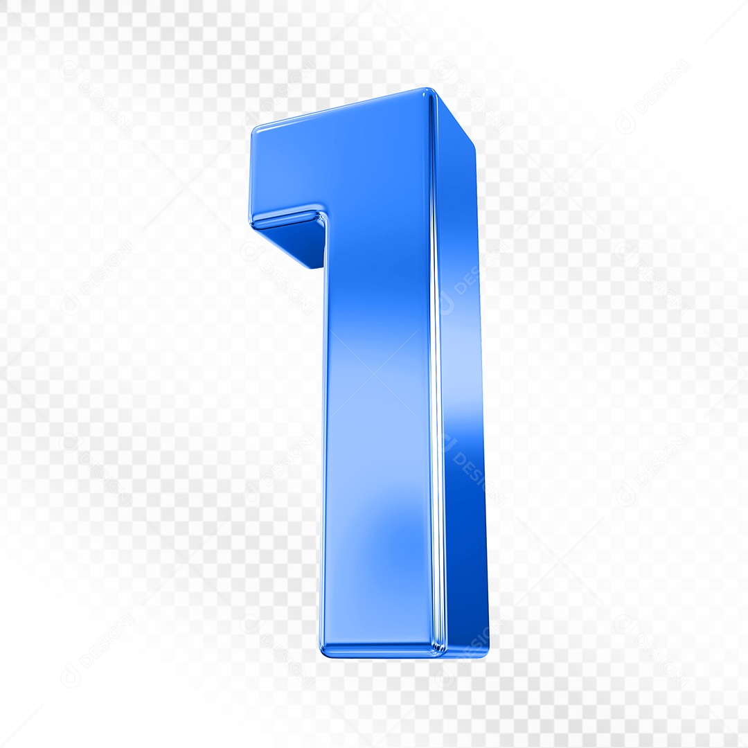 Elemento 3D Número 1 Azul para Composição PSD