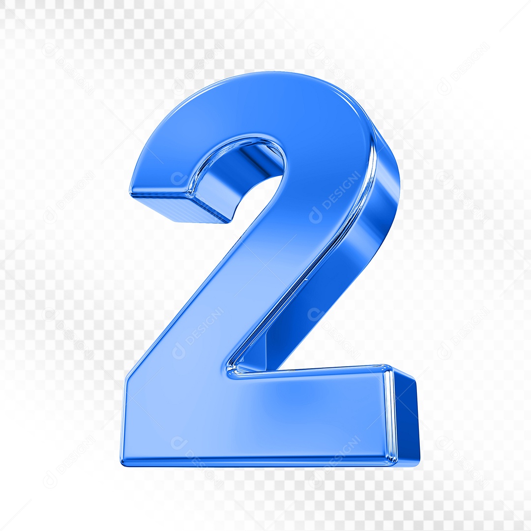 Elemento 3D Número 2 Azul para Composição PSD