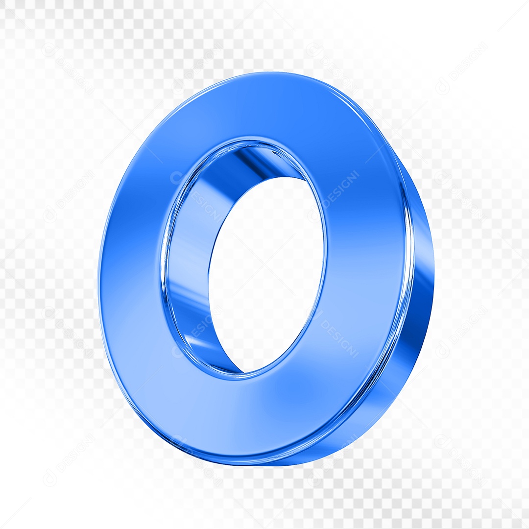 Elemento 3D Número 0 Azul para Composição PSD