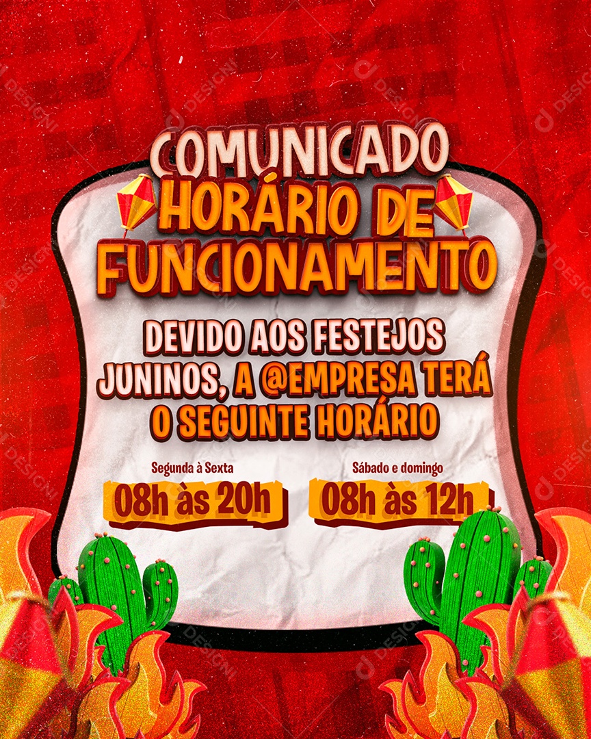 Comunicado de Funcionamento São João Social Media PSD Editável