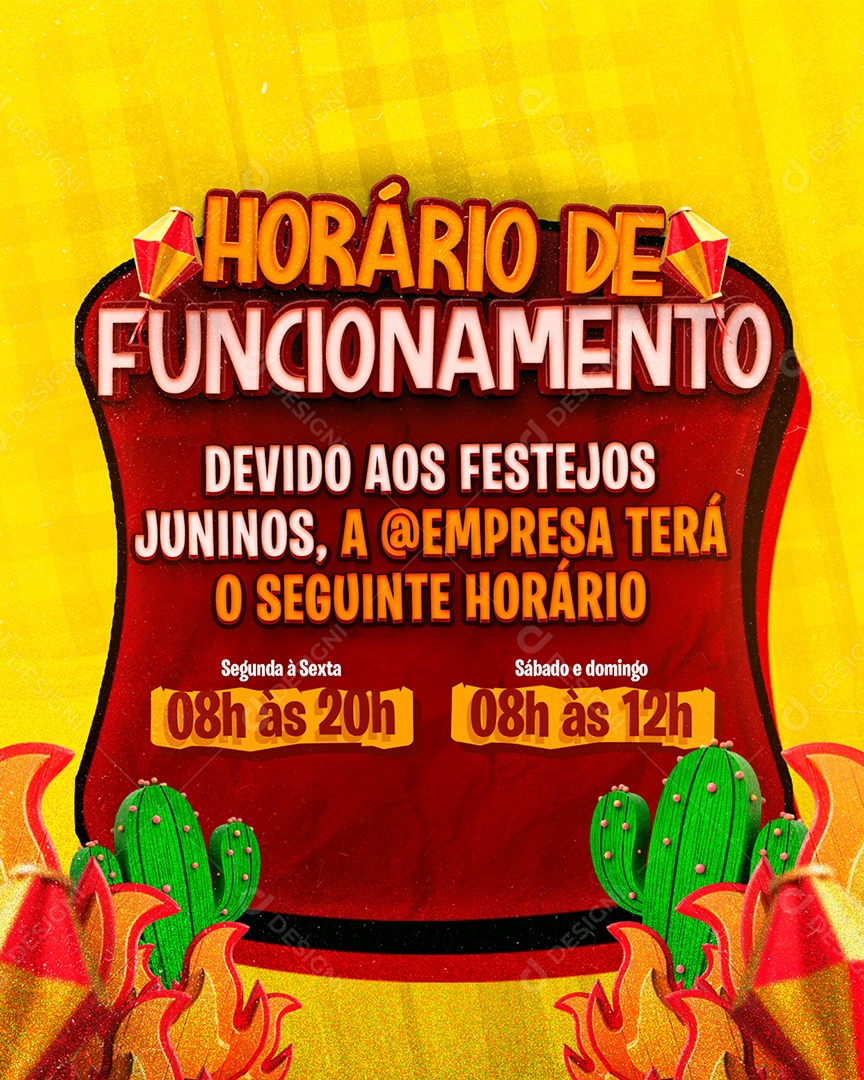 Comunicado de Funcionamento São João Social Media PSD Editável