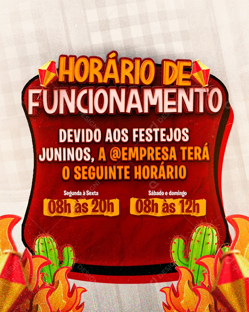 Comunicado de Funcionamento São João Social Media PSD Editável