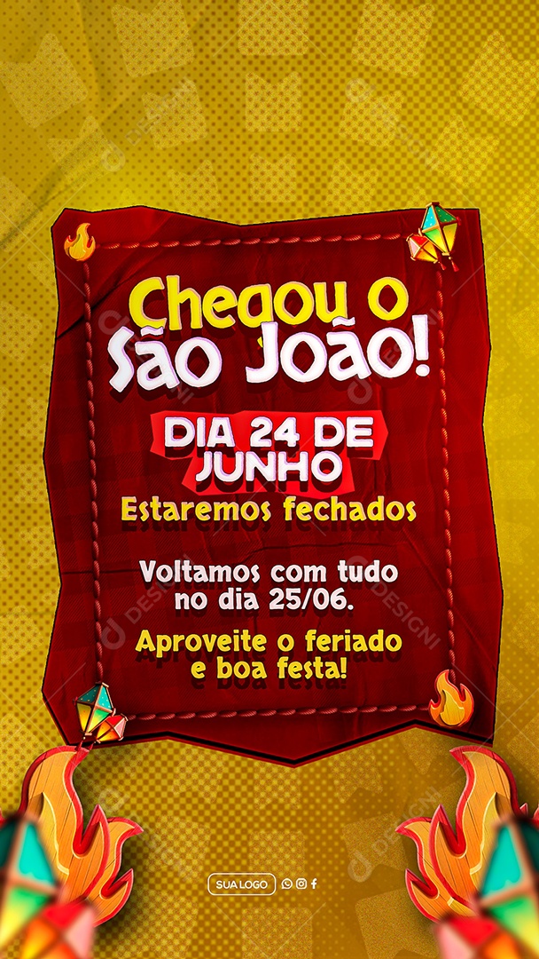 Story Comunicado de Funcionamento São João Social Media PSD Editável