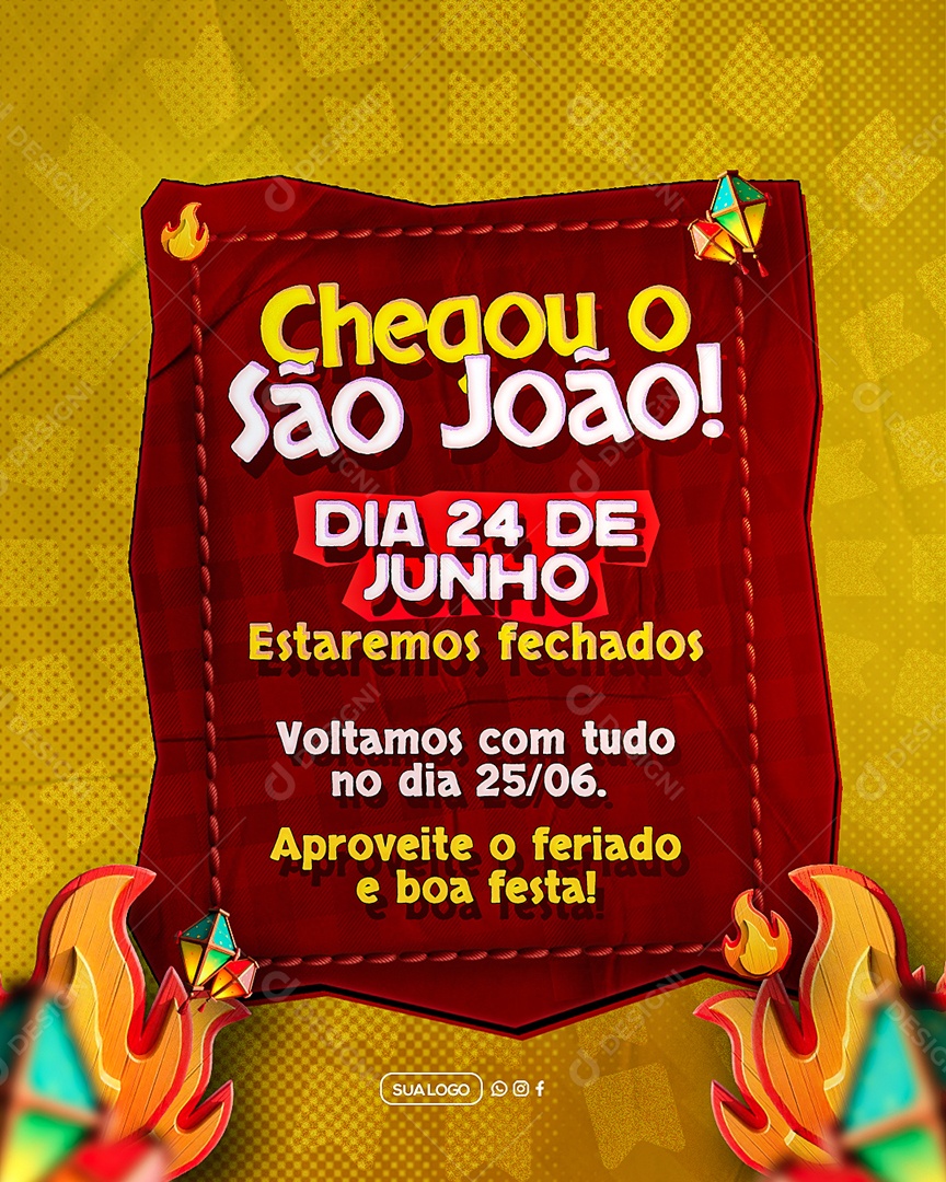 Comunicado de Funcionamento São João Social Media PSD Editável