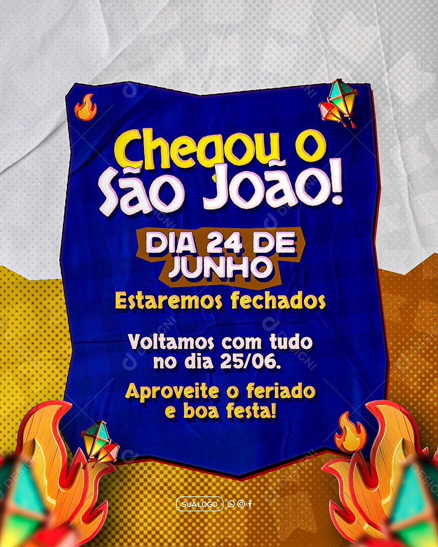 Comunicado de Funcionamento São João Social Media PSD Editável