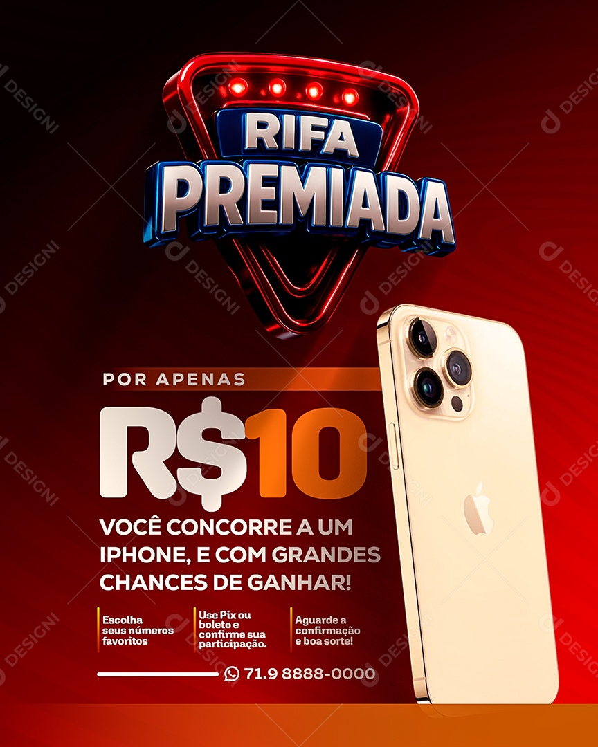 Rifa Premiada IPhone Social Media PSD Editável