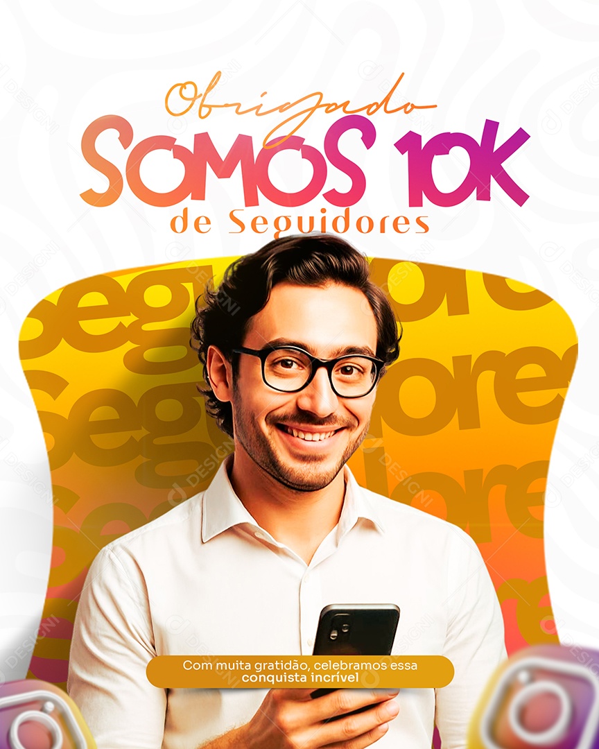 Obrigado Somos 10K de Seguidores Social Media PSD Editável