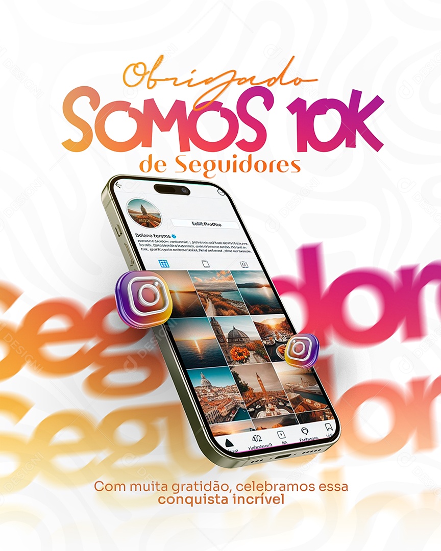 Obrigado Somos 10K de Seguidores Social Media PSD Editável