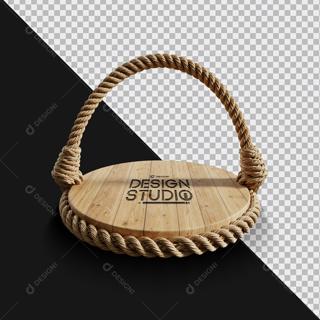 Mockup Bandeja Rústica de Madeira com Cordas e Alça PSD Editável