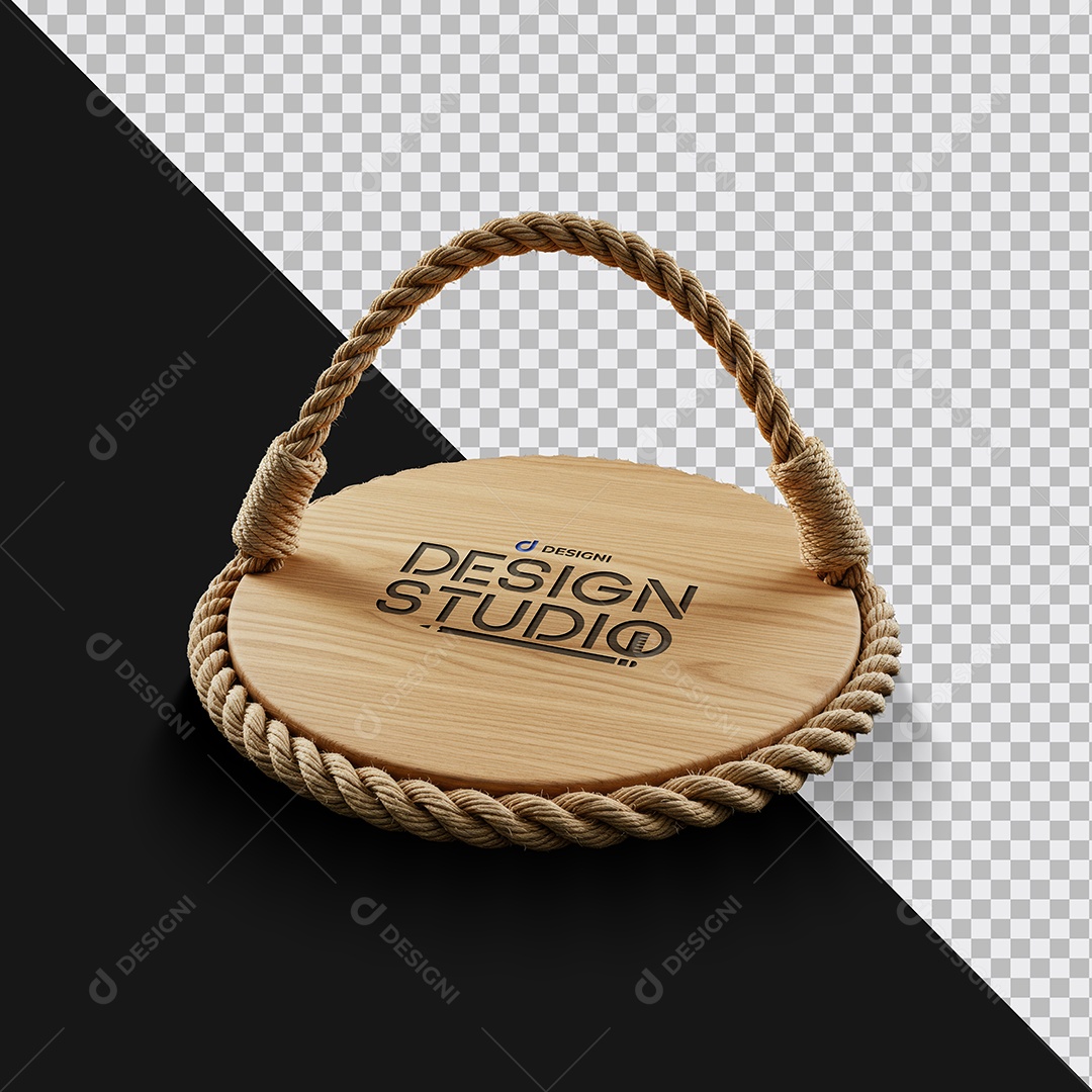 Mockup Bandeja Rústica de Madeira com Cordas e Alça PSD Editável