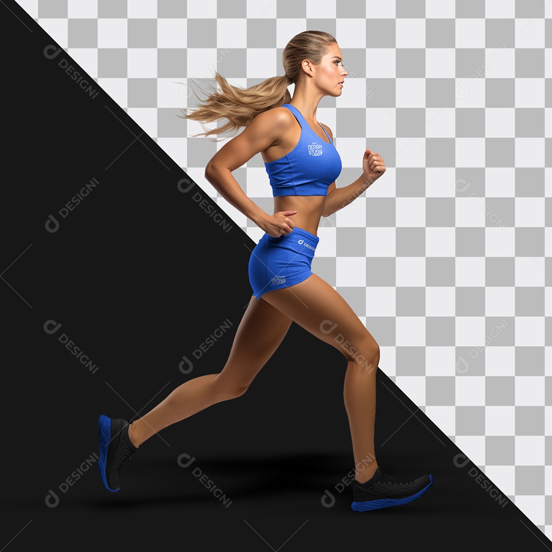 Mockup Mulher Correndo com Roupa de Academia PSD Editável