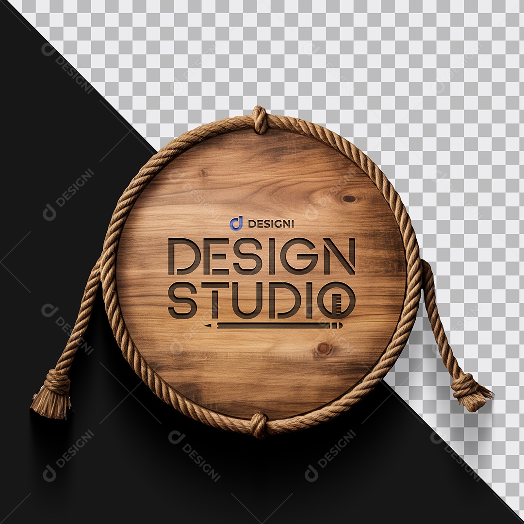 Mockup Placa Rústica de Madeira com Corda PSD Editável