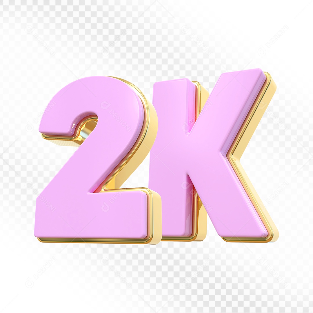 Elemento 3D Número 2K Rosa para Composição PSD