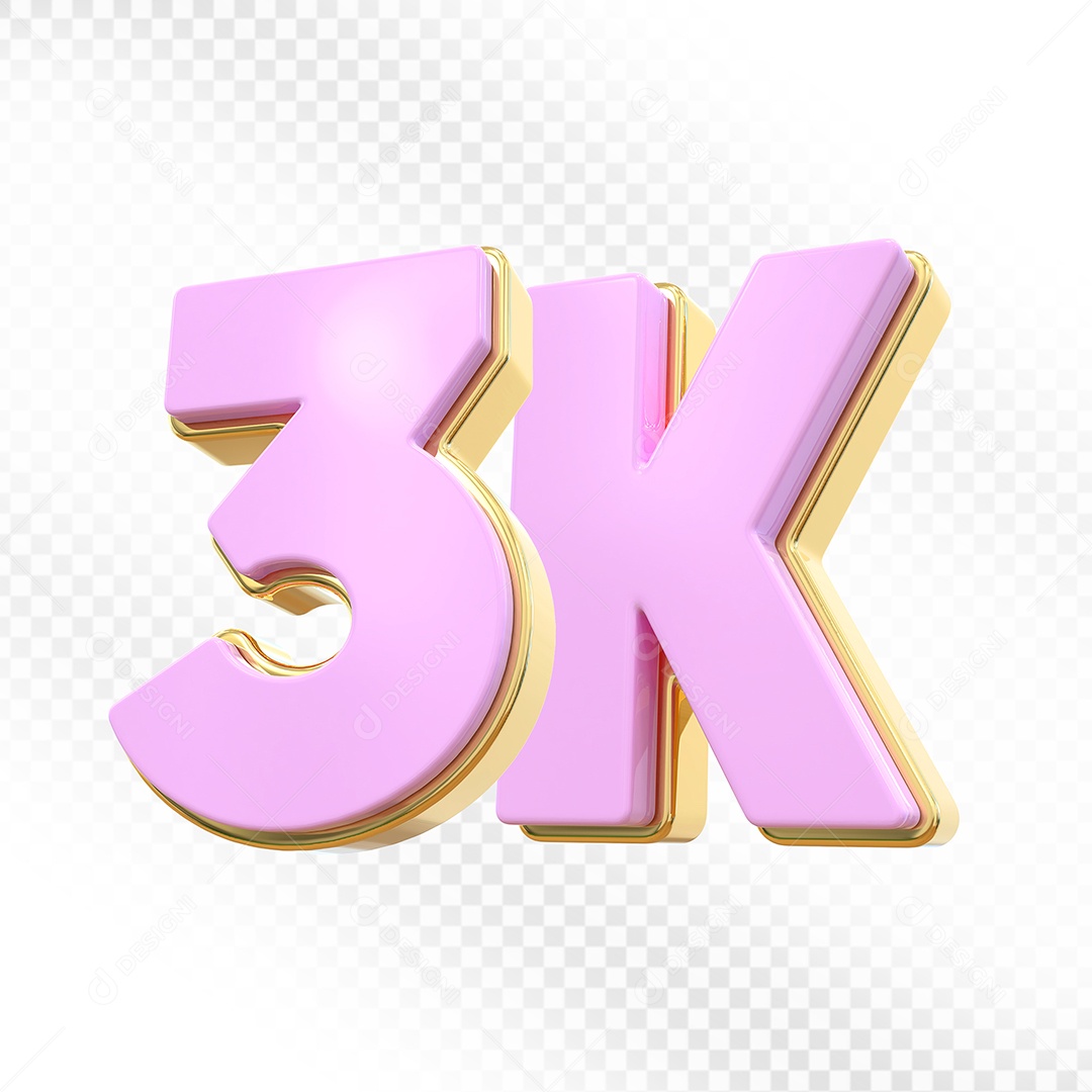 Elemento 3D Número 3K Rosa para Composição PSD