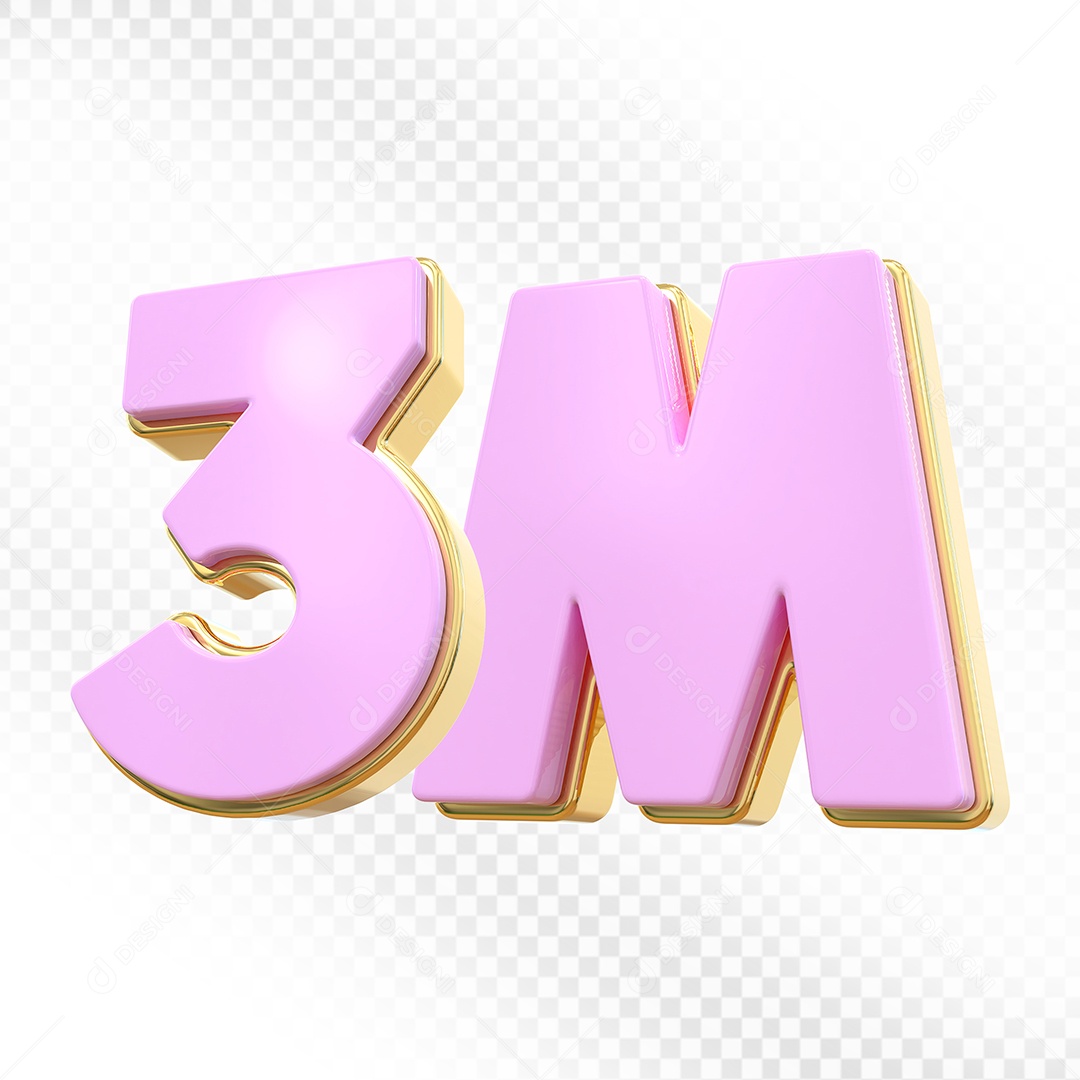 Elemento 3D Número 3M Rosa para Composição PSD