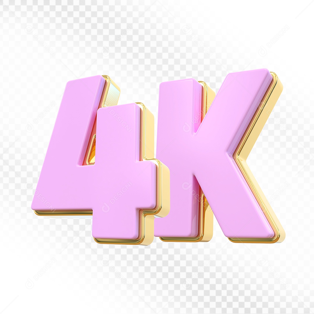 Elemento 3D Número 4K Rosa para Composição PSD